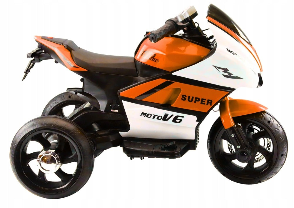 Orange Troika Motorcycle for Kids with LED and MP3 Set Maximum speed 5 km/h
