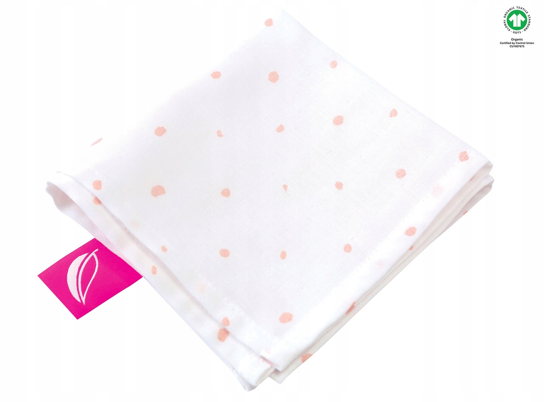 Organic Muslin Handkerchief (GOTS certified)Organic -Pink dots Manufacturer code 5902627170744