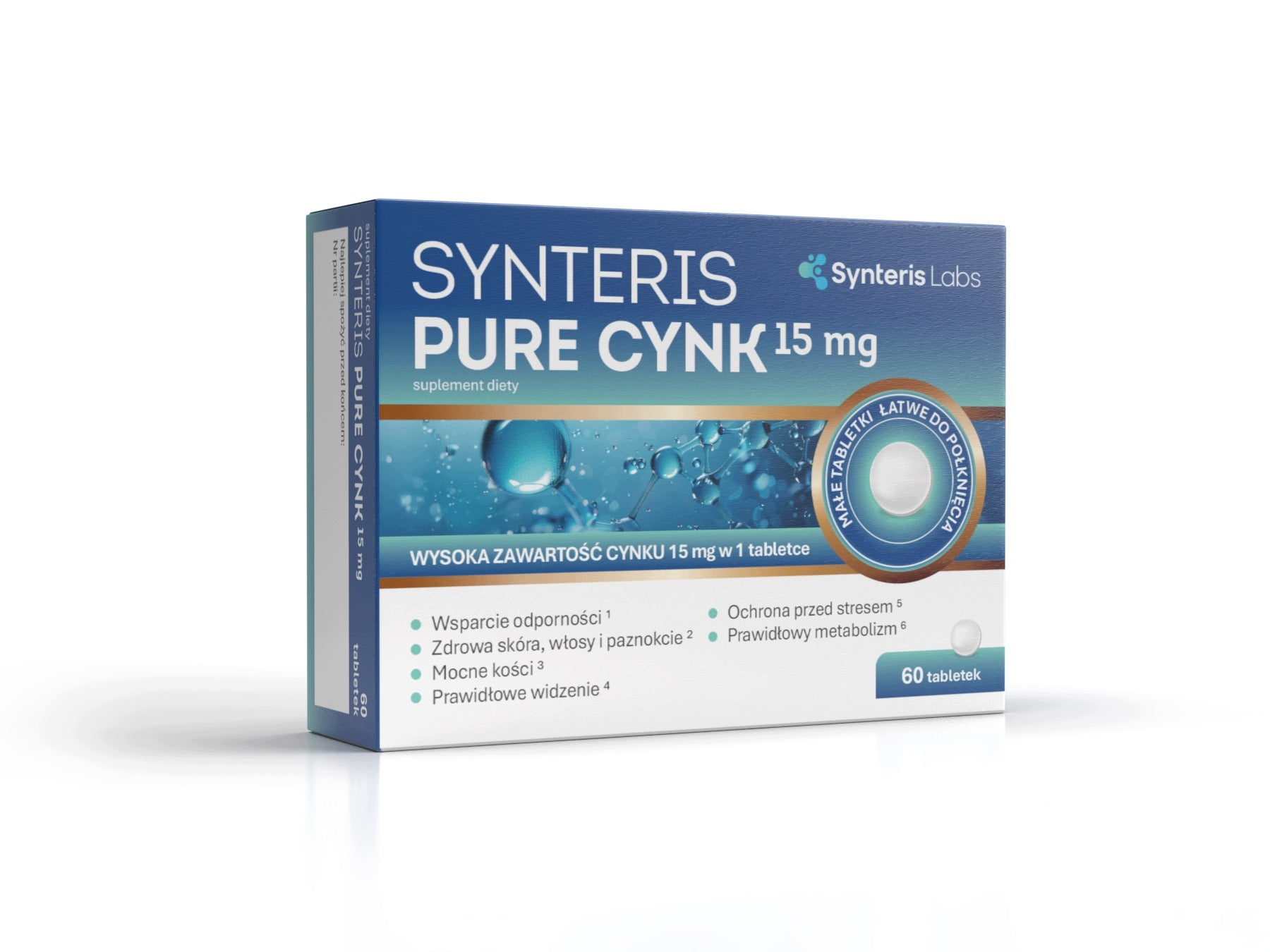 Organic Zinc 15 mg for Skin Hair Nails Synteris Pure 60 Tablets