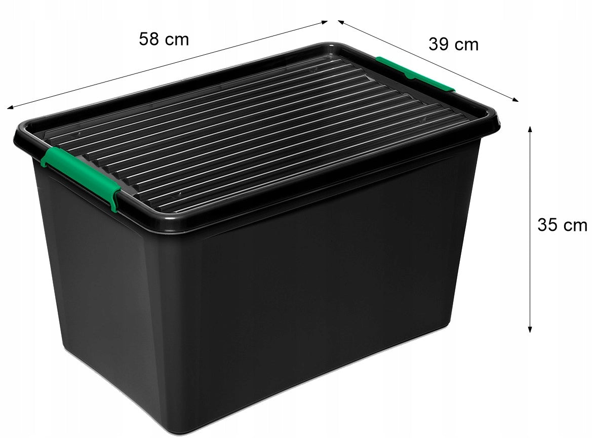 Organizer 60 l strong plastic container with lid stackable box Color black