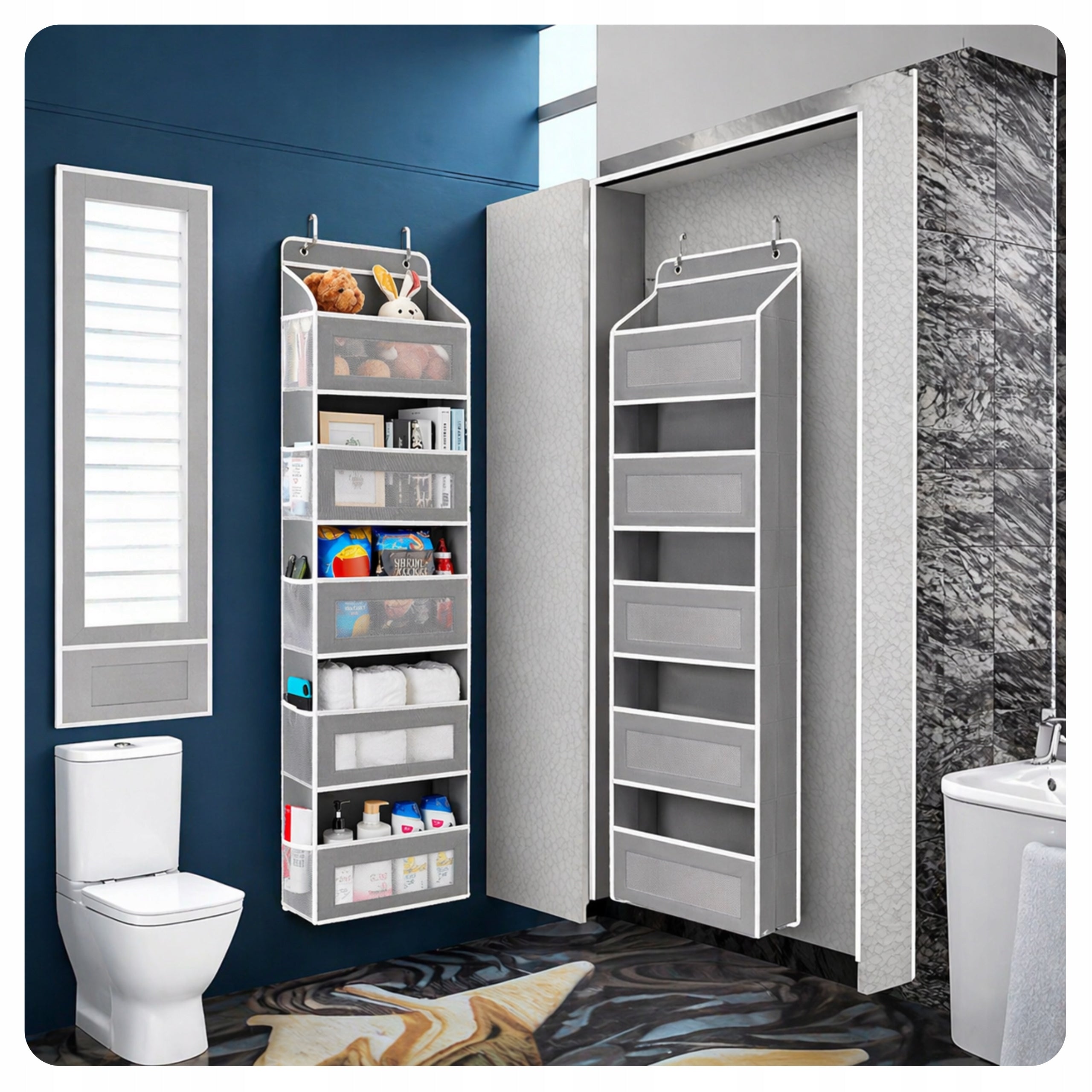 Organizer Hanging Bookcase For Door Cabinet Toys Clothes 5 Shelves Grey Product width 16.5 cm
