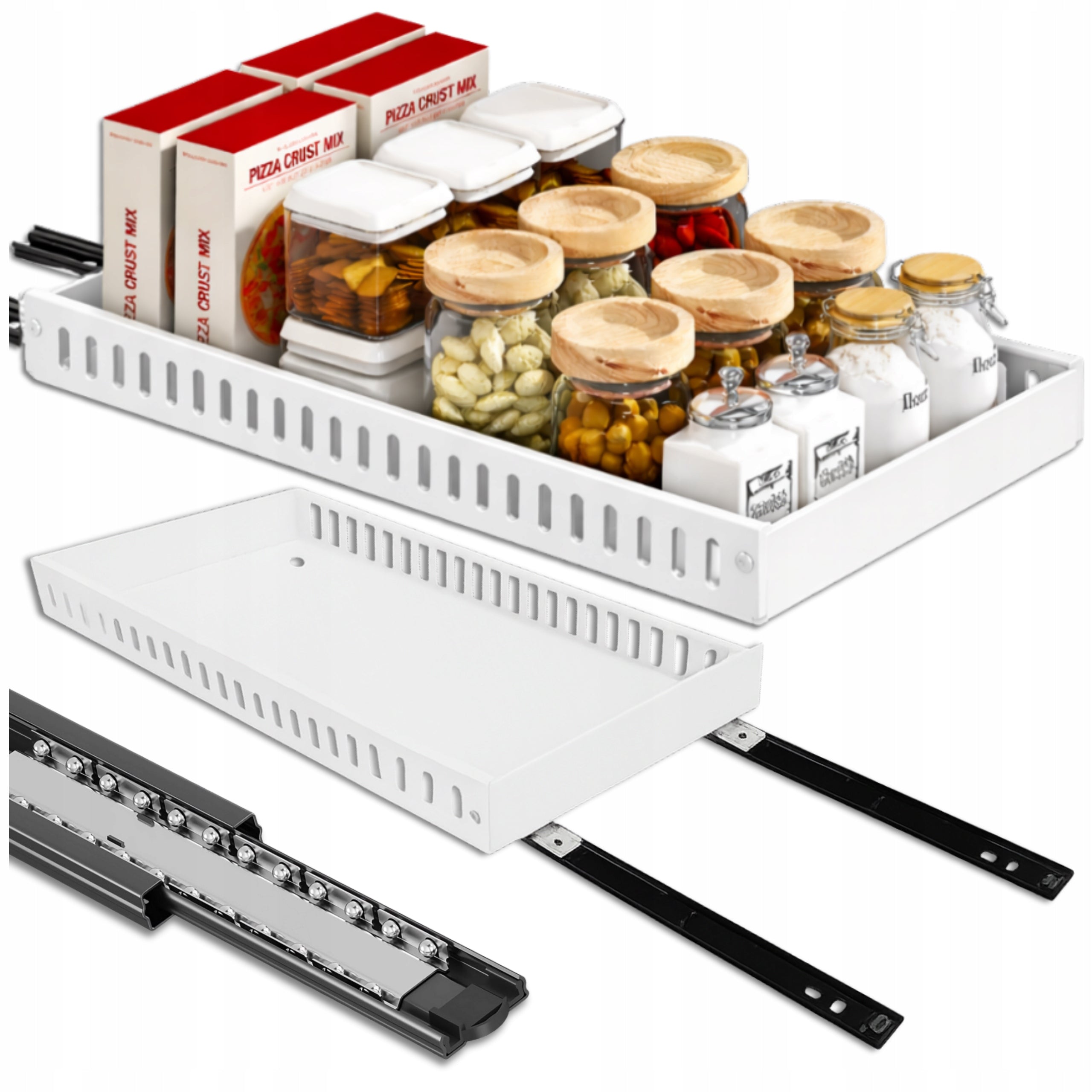 Organizer Retractable Kitchen Stand For Cabinet Spice Shelf White Packaging status original