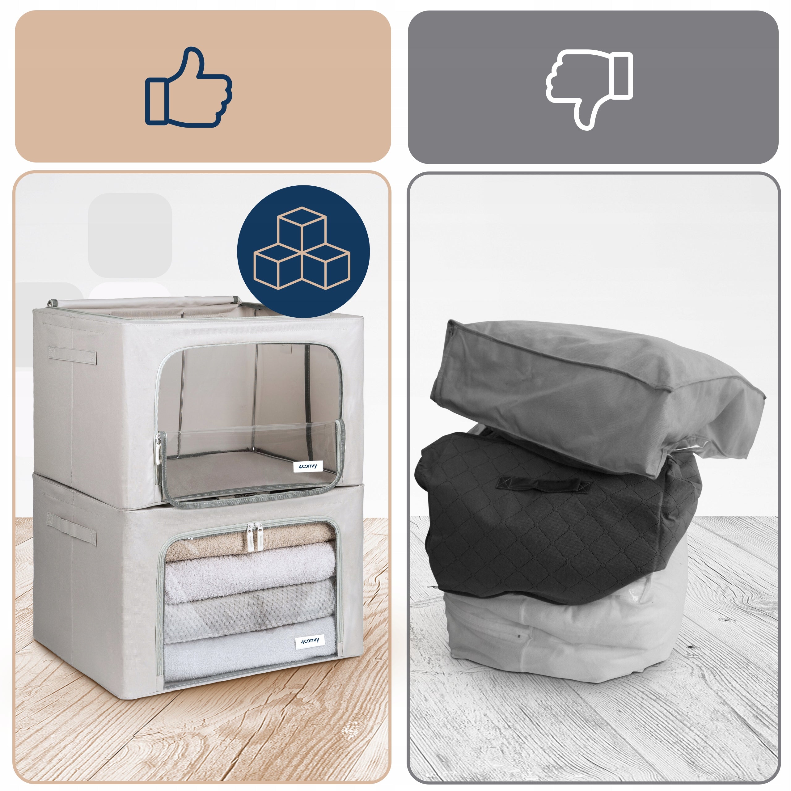 Organizer box container clothes closet bag with lid frame 66L Brand 4CONVY