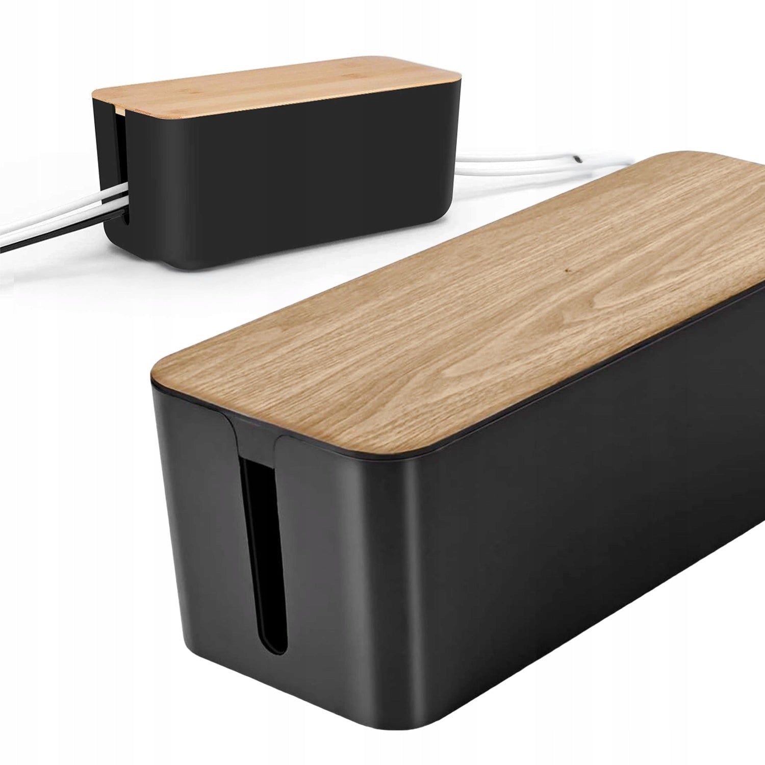 Organizer box for cables and slats with wood-style cover office floor