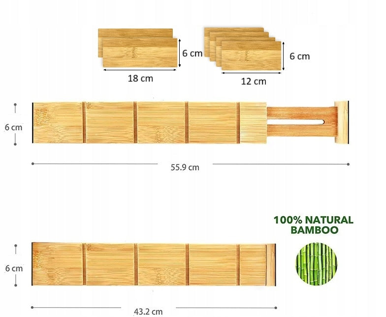 Organizer for Drawer Compartment Adjustable 43-56 cm Bamboo 10 elements Product width 1.5 cm