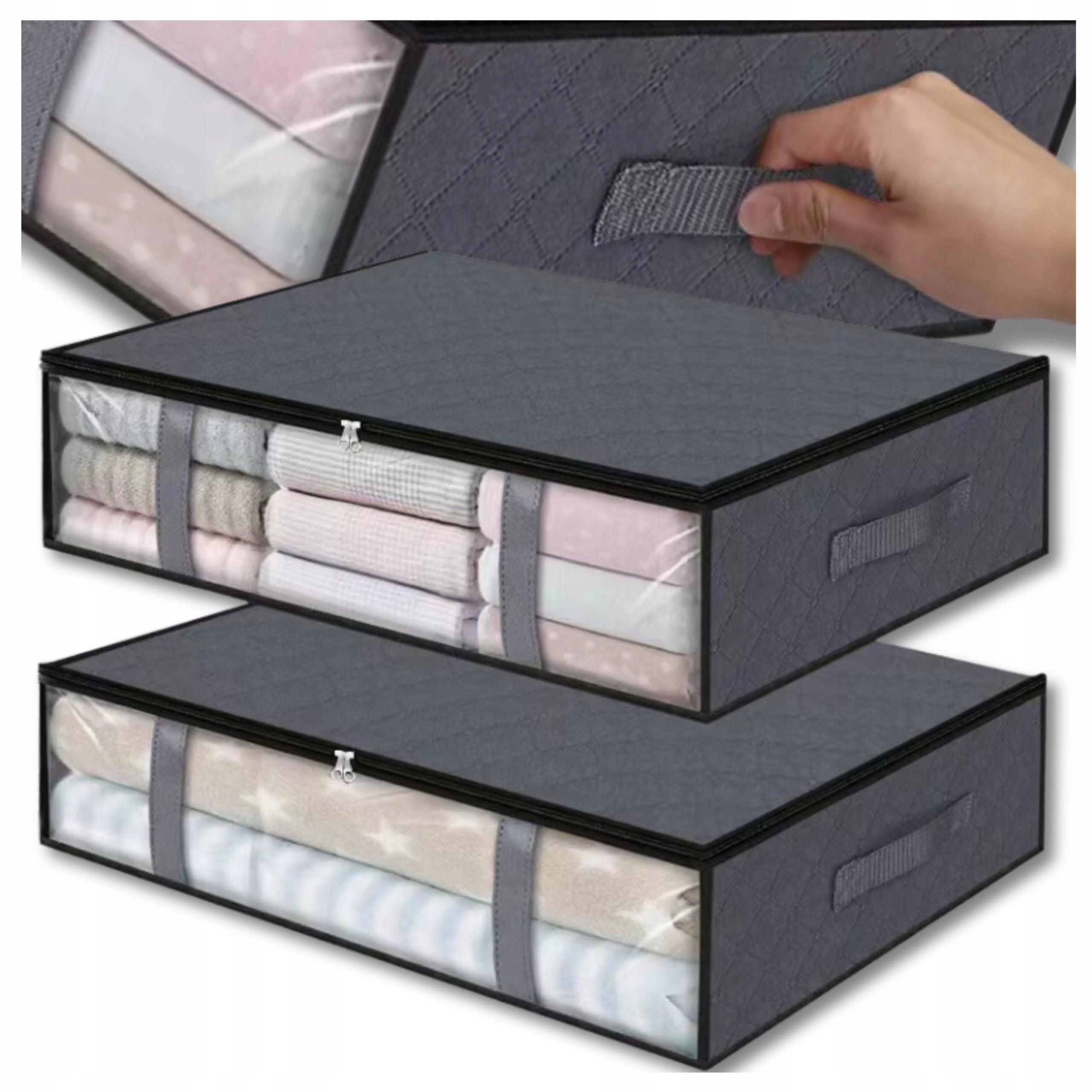 Organizer set of 2 pcs wardrobe bag for bedding clothes large grey flat Manufacturer code Organizer zestaw 2 szt torba do szafy