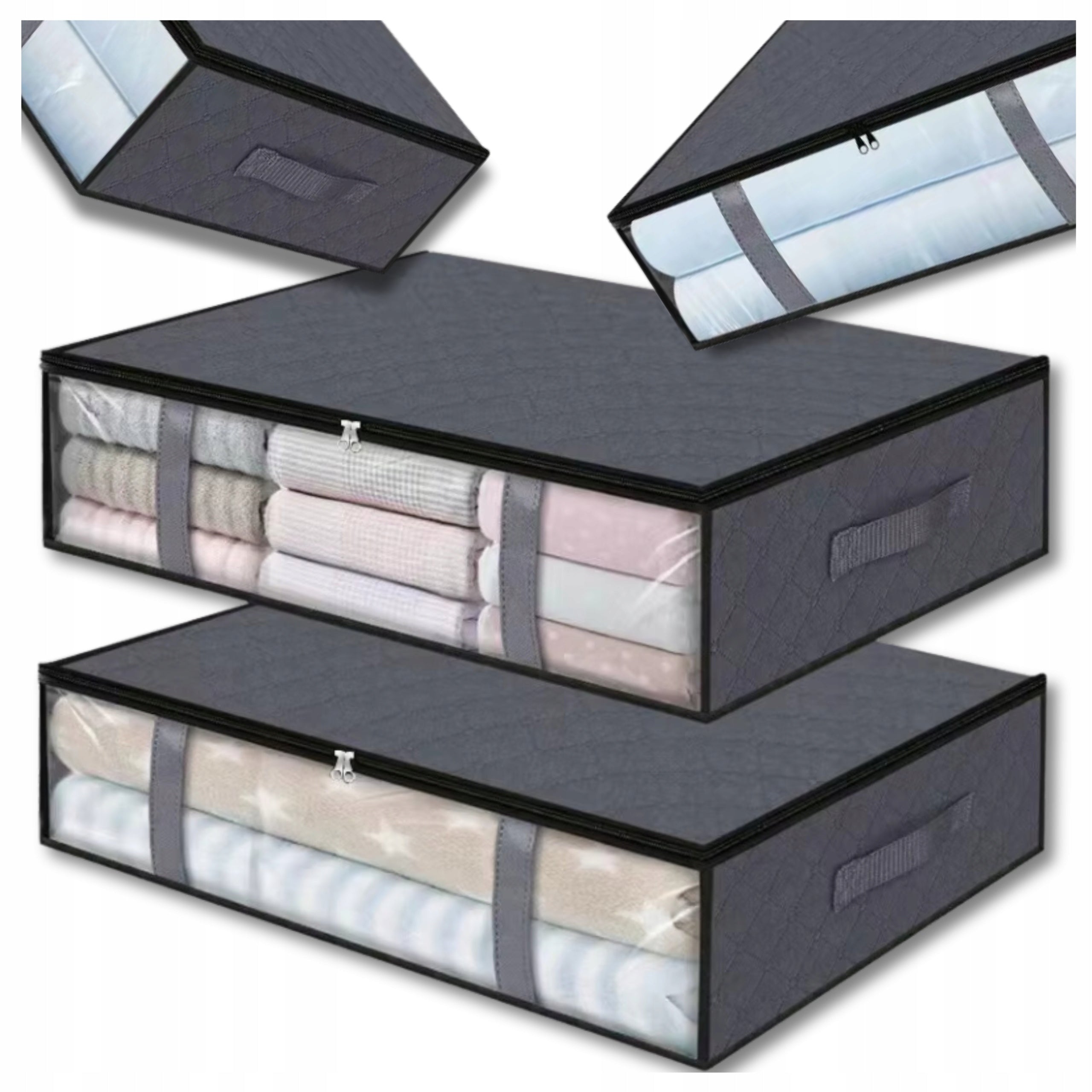 Organizer set of 2 pcs wardrobe bag for bedding clothes large grey flat