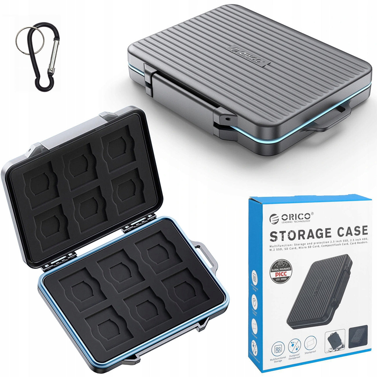 Orico Waterproof SD Card Case Black 2.5" SSD 2.5" HDD M.2 12 SEATS