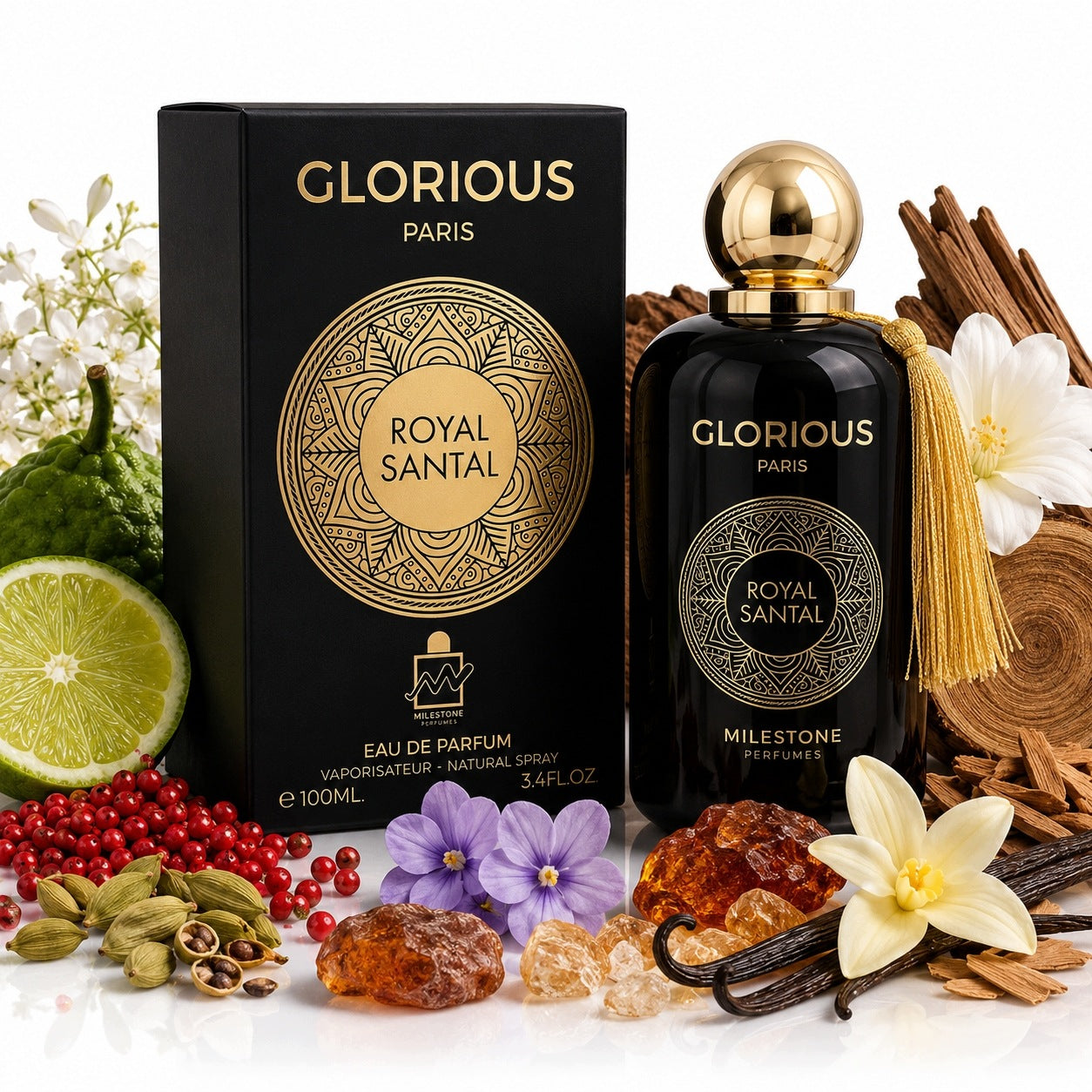 Original Perfume Milestone GLORIOUS PARIS ROYAL SANTAL 100ml EDP+FREEBIE!