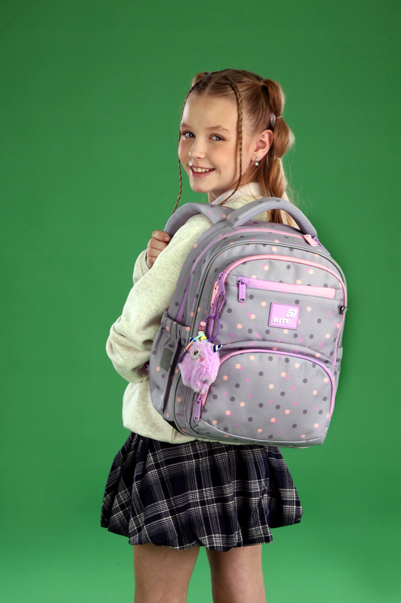 Orthopedic backpack for girls 6 7 8 9 10 years old with keychain toy Kite Packaging status original