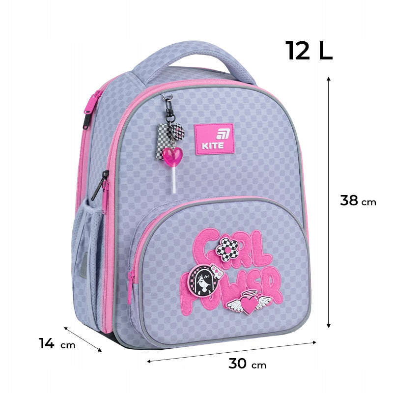Orthopedic backpack satchel for girls 1-6 class with patches Kite Manufacturer code K26-556M-1