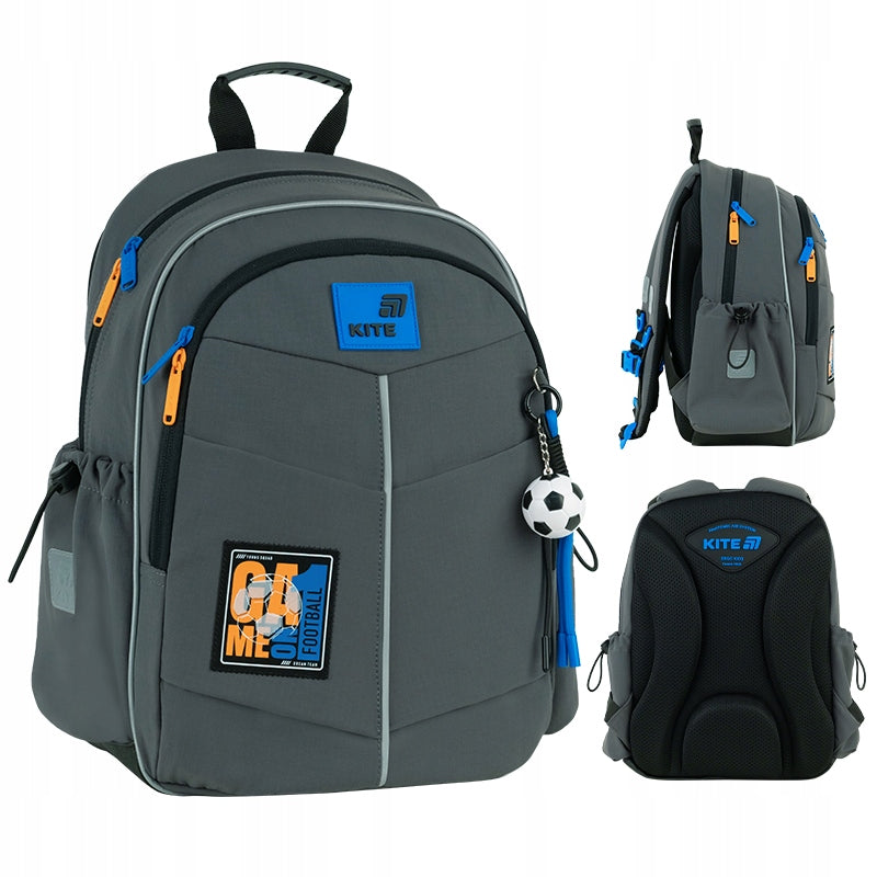 Orthopedic school backpack for first grader with patches grey Kite