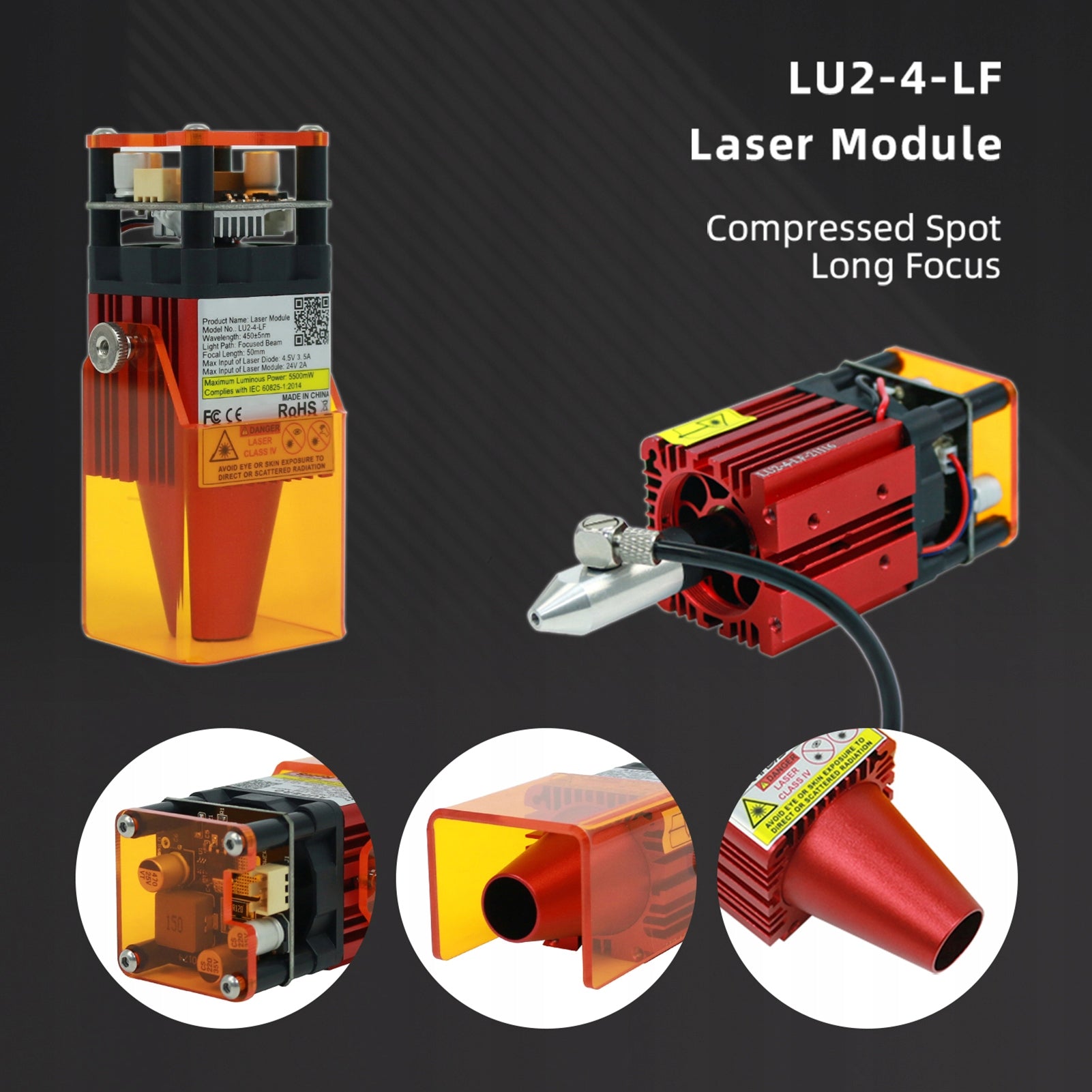 Ortur LU2-4-LF 24V Laser Module 5W 5W Power Side Focus Accordingly ZU
