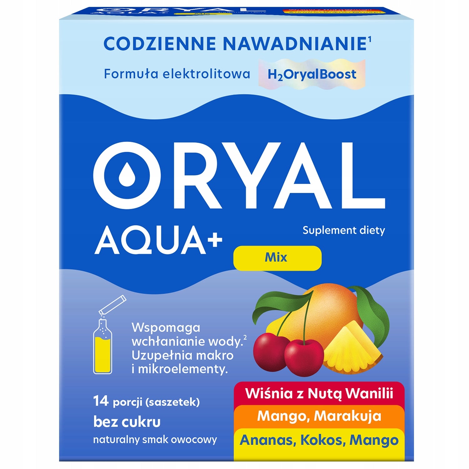 Oryal Aqua+ electrolytes with prebiotic MIX OF FLAVORS 14 sachets