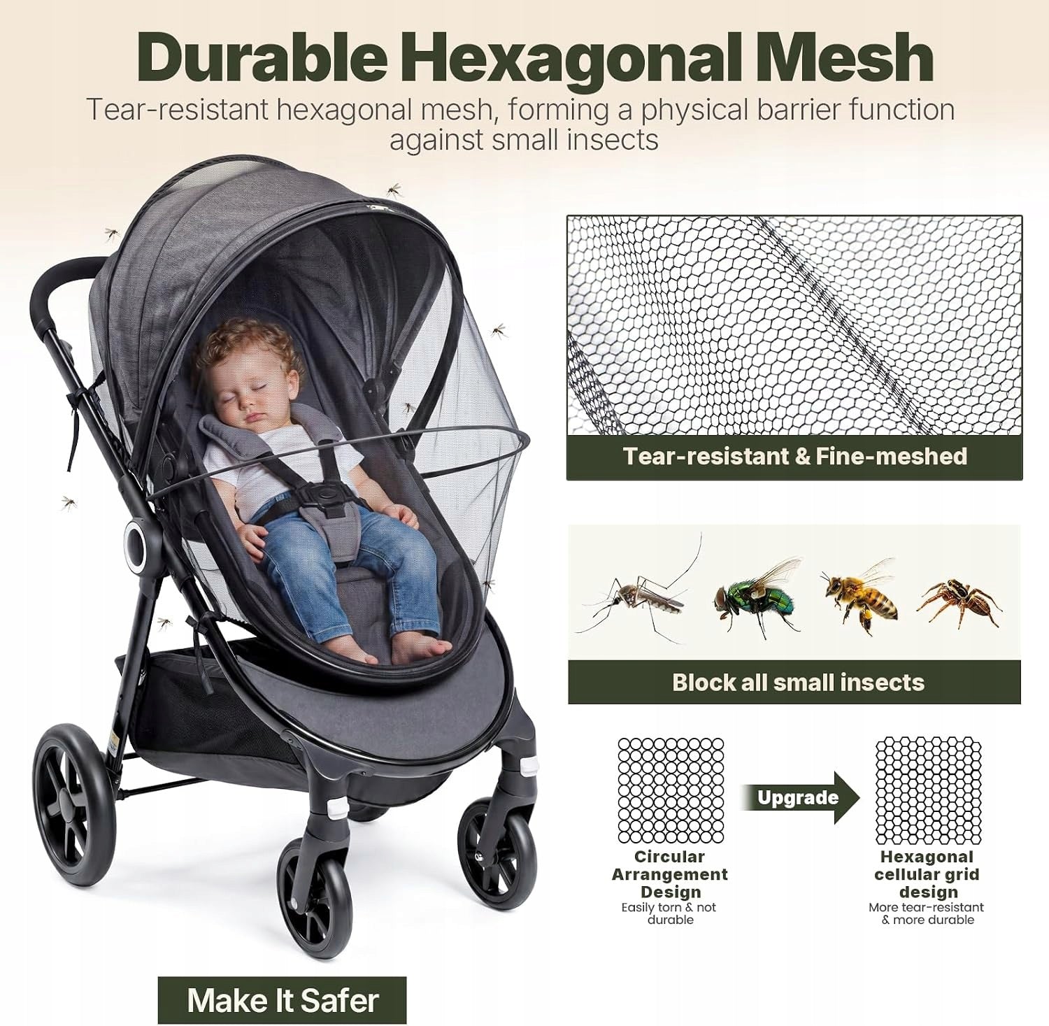 Orzbow Mosquito net for strollers universal without DEET folding Diameter 70 cm