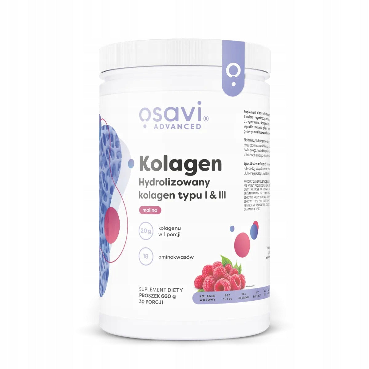 Osavi Hydrolyzed collagen type I and III raspberry 660 g Medical device no