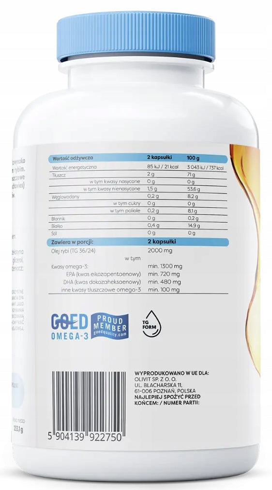 Osavi OMEGA-3 EXTRA VITA 1300mg LEMON flavour 180 Soft Capsules Packaging status original