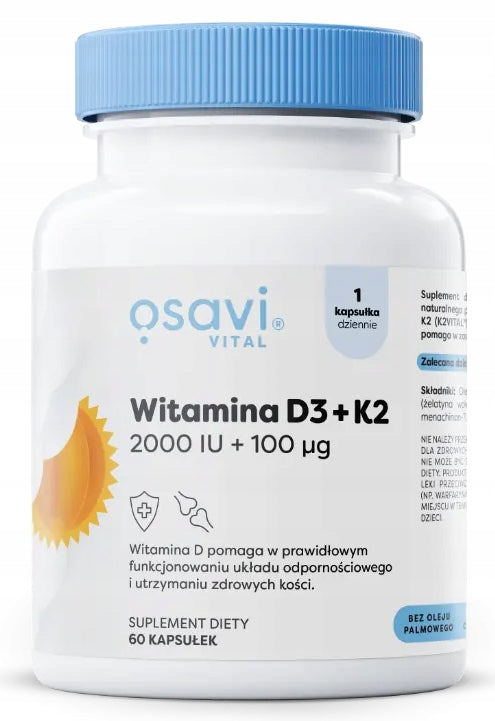 Osavi VITAMIN D3 2000 IU + K2 100mcg 60 Soft Capsules IMMUNITY D-3 K2