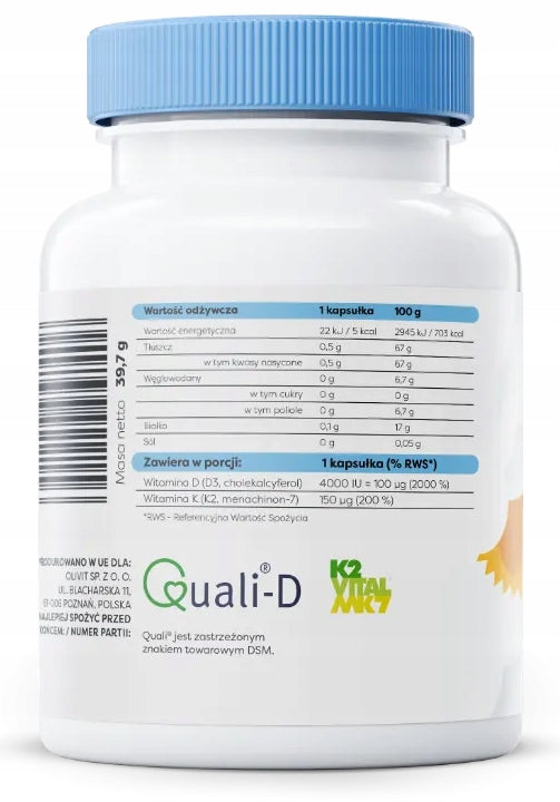 Osavi VITAMIN D3 + K2 4000IU + 150mcg 60 Soft Capsules IMMUNITY Packaging status original