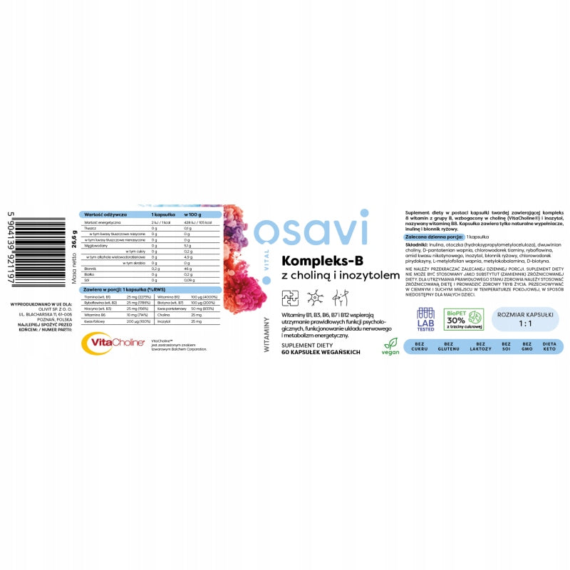 Osavi complex B capsules 60 pcs. without sugar vegan Brand Osavi