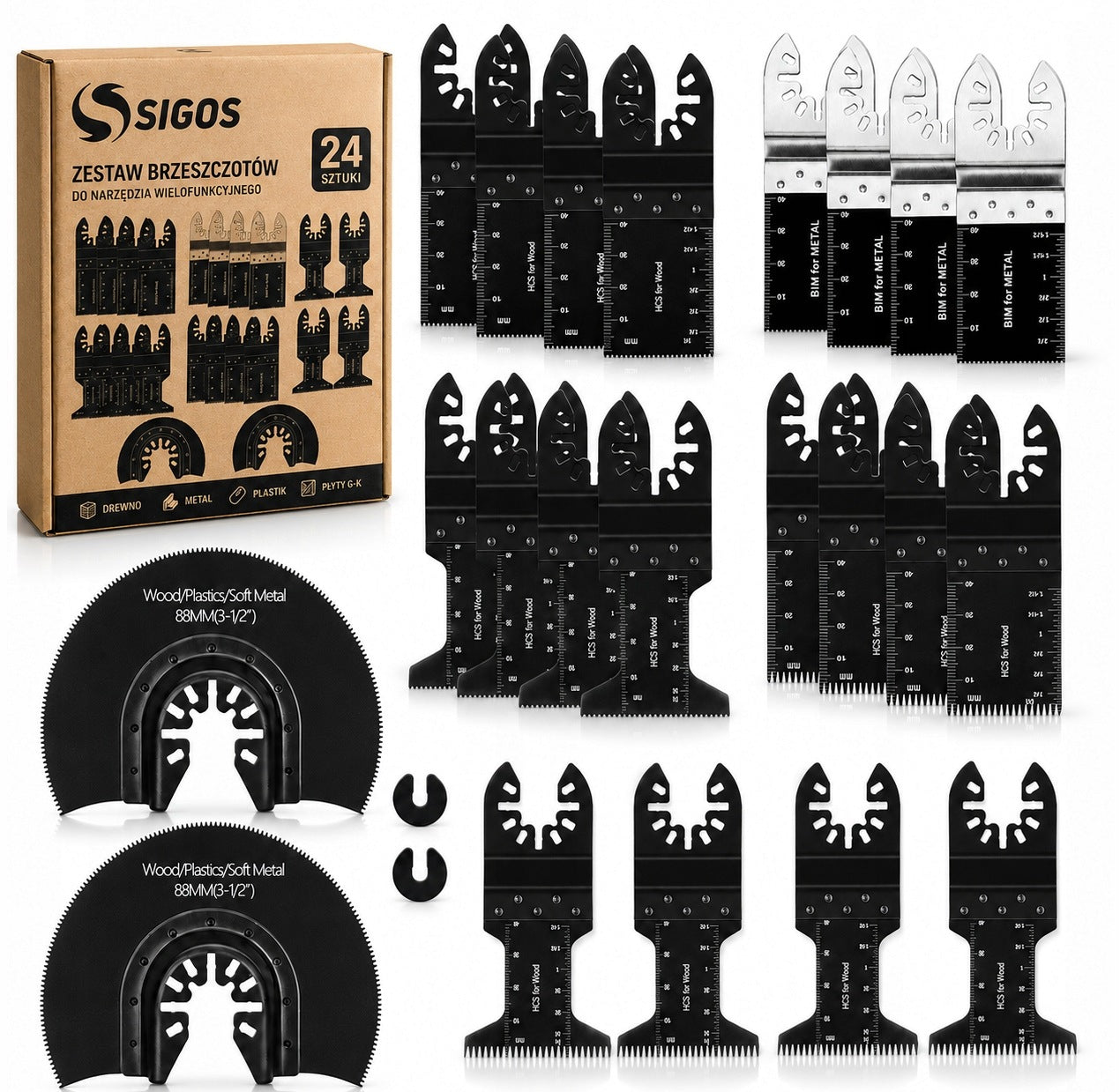 Oscillating saw blades 24 pcs. for multi-tool wood metal