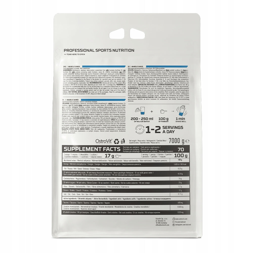 OstroVit Anabolic Gainer 7000 g WPC Protein + Carbohydrates Per Mass Packaging status original