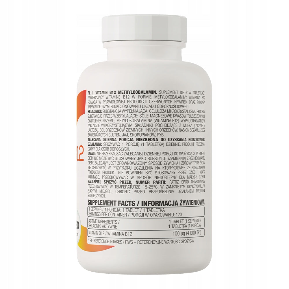 OstroVit B12 Vitamin B-12 Methylcobalamin 100 mcg Nerves Fatigue 120 tab EAN (GTIN) 5903933921563