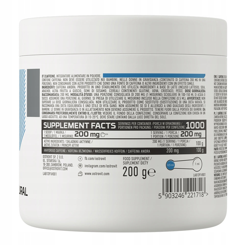 OstroVit Caffeine 2x200 g ANHYDROUS PURE POWDER Manufacturer code 5903246221718