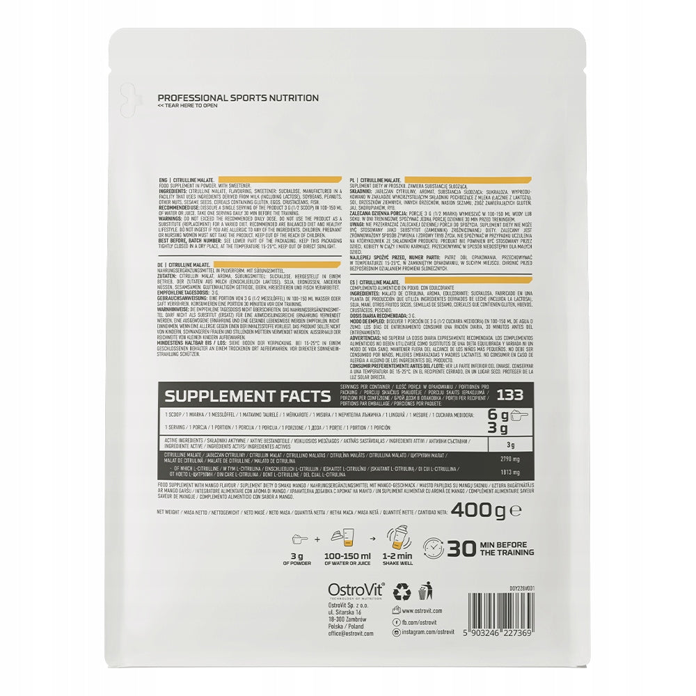 OstroVit Citrulline Malate 400 g 133 servings Mango Supplement Expiration date not specified
