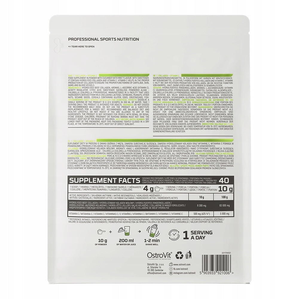 OstroVit Collagen + Vitamin C 400 g HYDROLYZATE Powder liquid joint supplement Manufacturer code 5903933921020