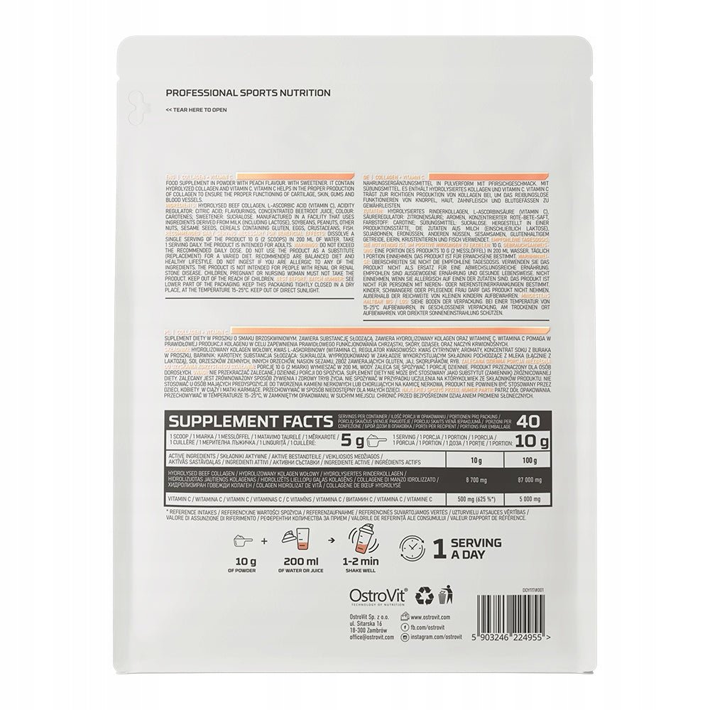 OstroVit Collagen + Vitamin C COLLAGEN VITAMIN C JOINTS Peach 400 g EAN (GTIN) 5903246224955