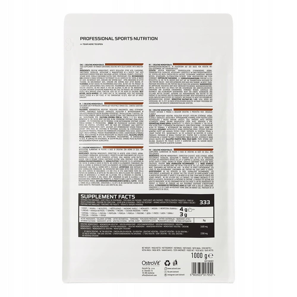 OstroVit Creatine Monohydrate 1000 g CREATINE Creatine Monohydrate Expiration date at least six months from the date of purchase