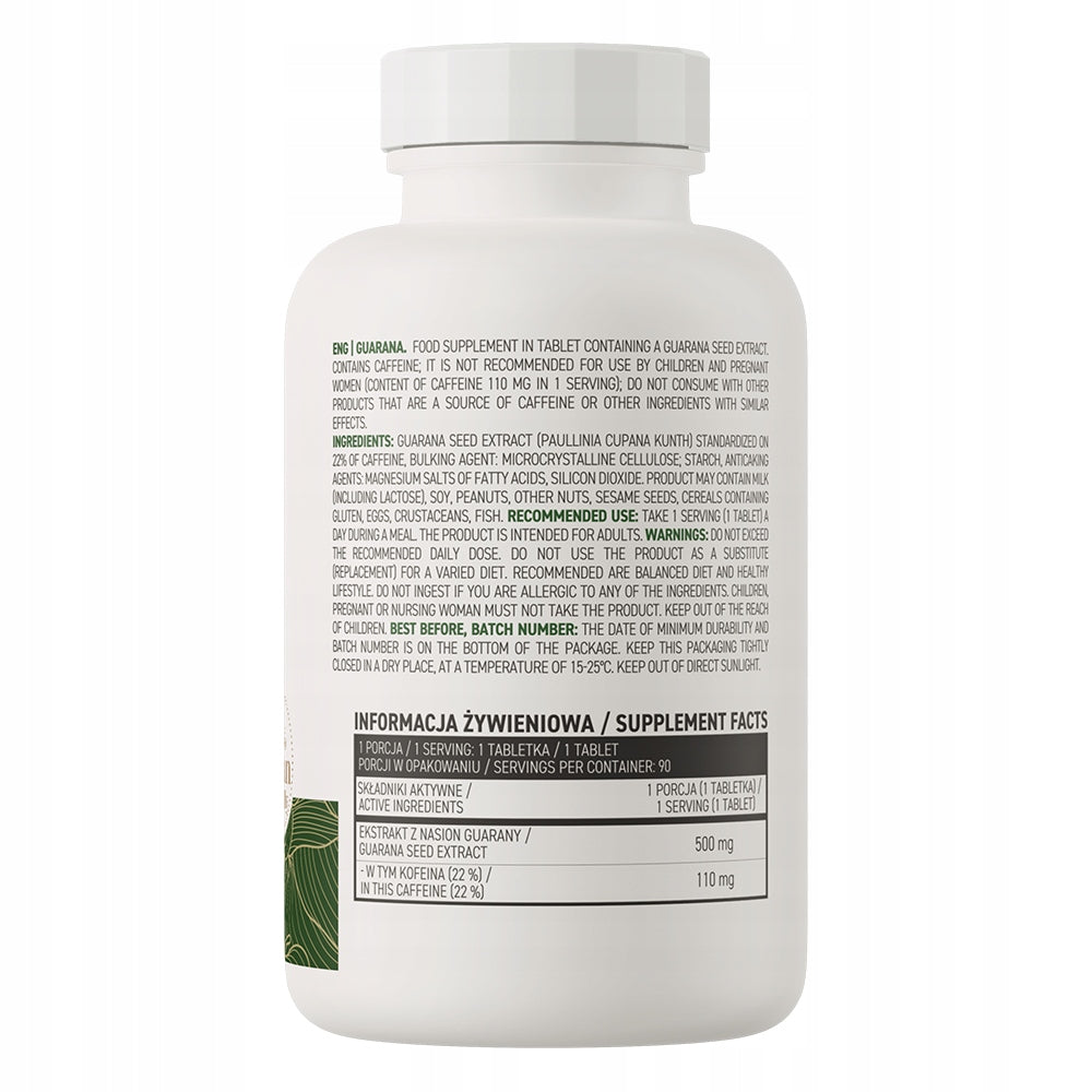 OstroVit Guarana 90 tabs STIMULATION CAFFEINE 110 mg MEMORY Caffeine Expiration date at least 1 year from the date of purchase