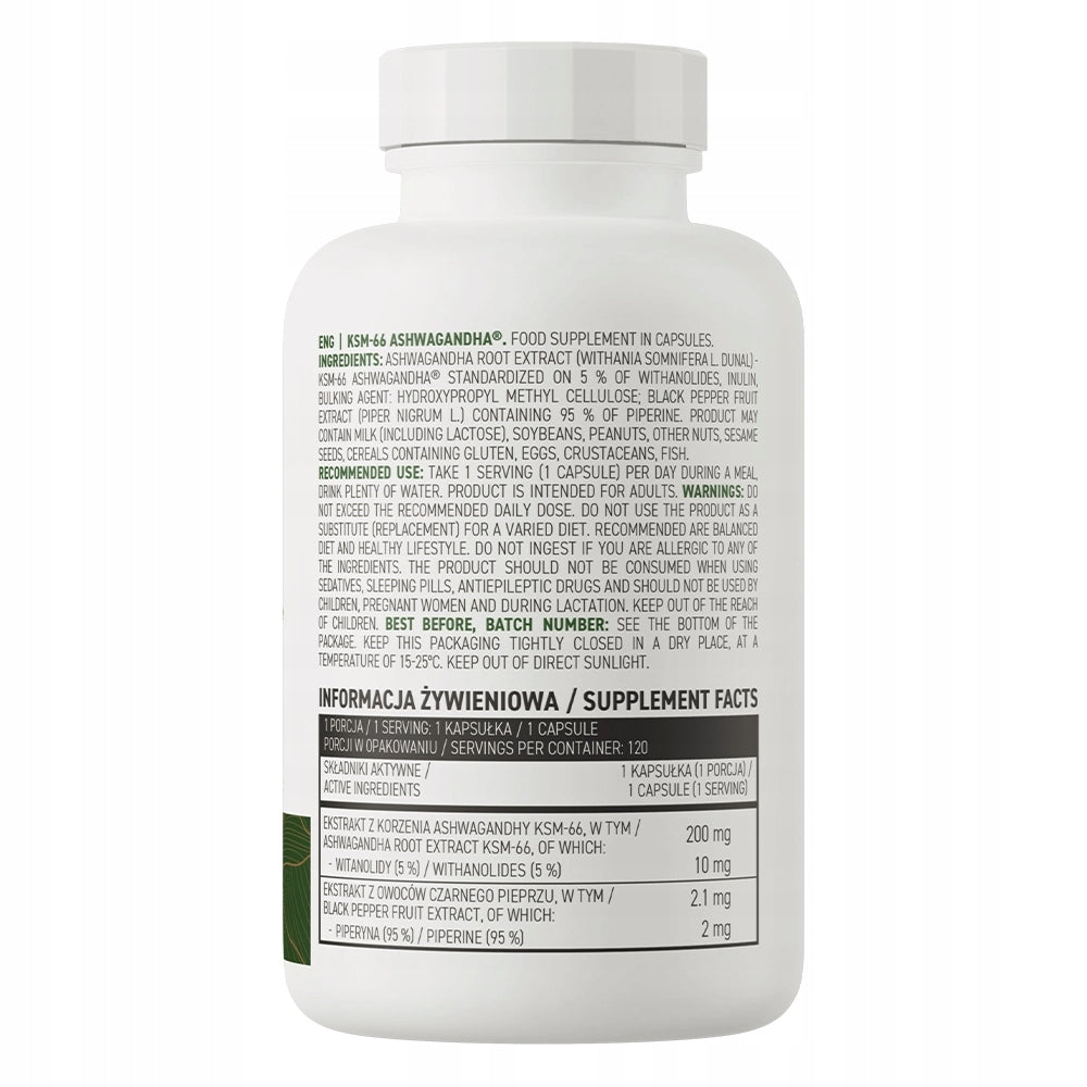OstroVit KSM-66 Ashwaganda VEGE 120 capsules Stress and Regeneration Support Packaging status original