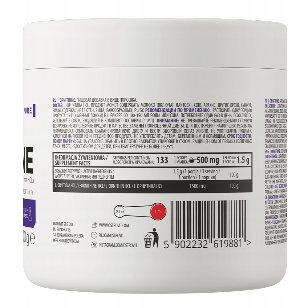 OstroVit L-Ornithine HCl Powder 200 g Pure WITHOUT ADDITIVES Regeneration Expiration date at least 1 year from the date of purchase