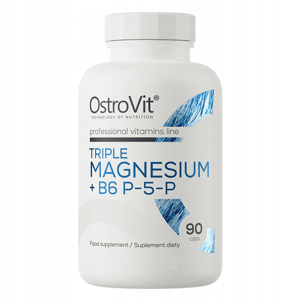 OstroVit MAGNESIUM + B6 90 kaps THREE ACTIVE FORMS CARBONATE Lactate Citrate