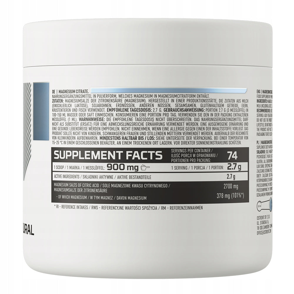 OstroVit Magnesium Citrate 200g MAGNESIUM CITRATE PURE Natural 72PORTIONS Expiration date not specified