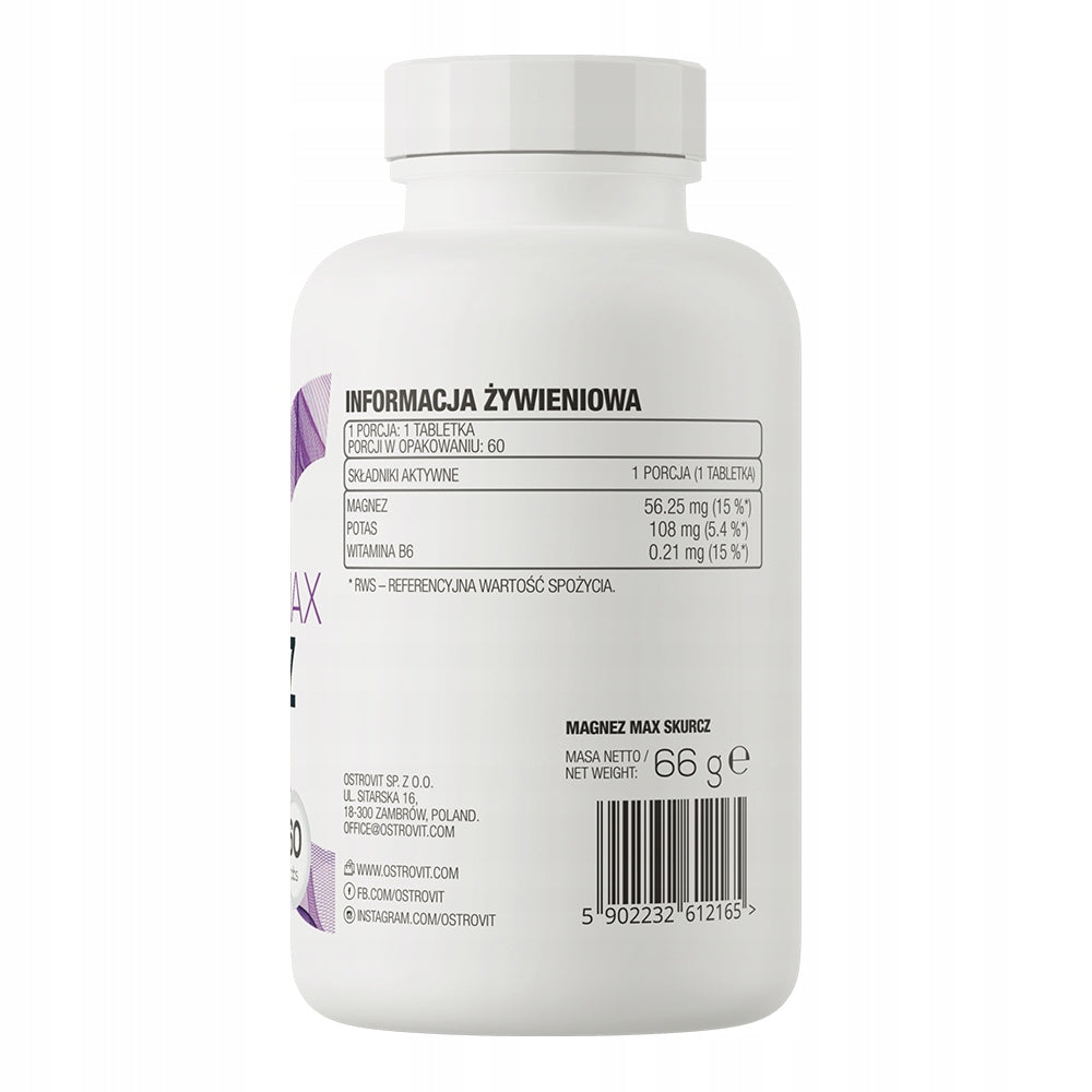 OstroVit Magnesium Max Shrinkage 60 tabs Magnesium Citrate Potassium Vitamin B6 Manufacturer code 5902232612165