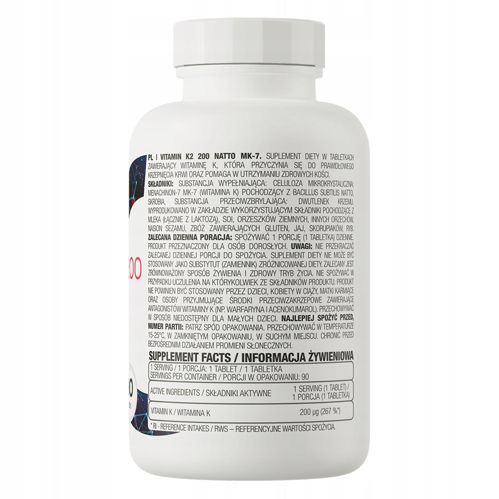 OstroVit Natural Vitamin K2 MK-7 Natto 90 tabs Support Bone and Heart Packaging status original