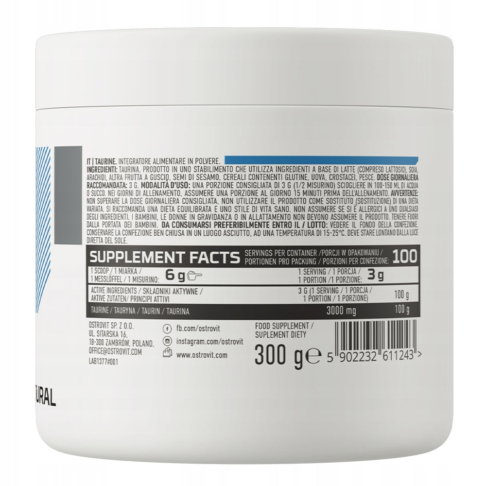 OstroVit Taurine 3000 mg 300 g Pure Taurine Amino Acids Productivity Manufacturer code 5902232611243