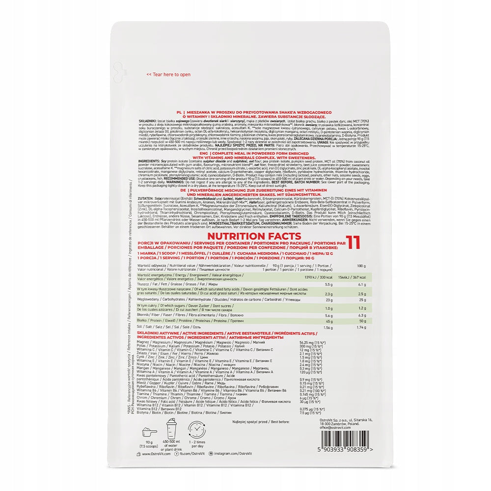 OstroVit Vegan Meal Shake 1000g ISOLATE MIX PROTEIN COMPLEX VITAMINS MINERALS Manufacturer code 5903933908359