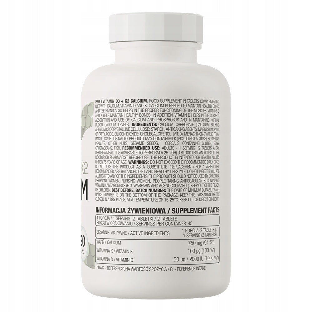 OstroVit Vitamin D3 + K2 CALCIUM Calcium Carbonate D + K with Calcium 90 tab Packaging status original