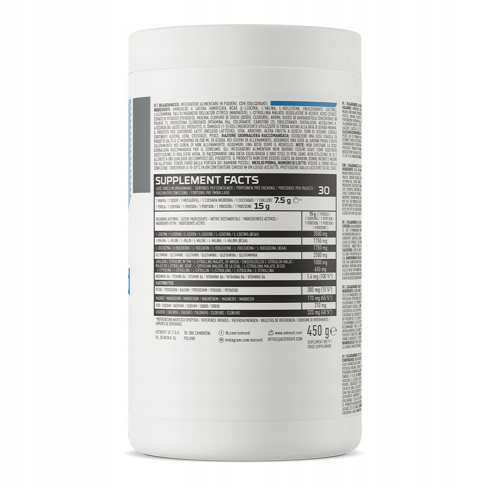 Ostrovit BCAAdvanced 450 g watermelon BCAA B6 electrolytes glutamine citrulline Expiration date at least six months from the date of purchase