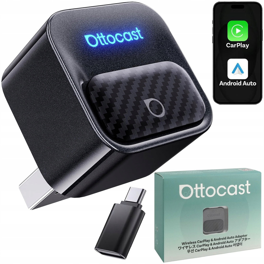 Ottocast Mini Core 2026 Wireless Adapter for Apple CarPlay Android Auto