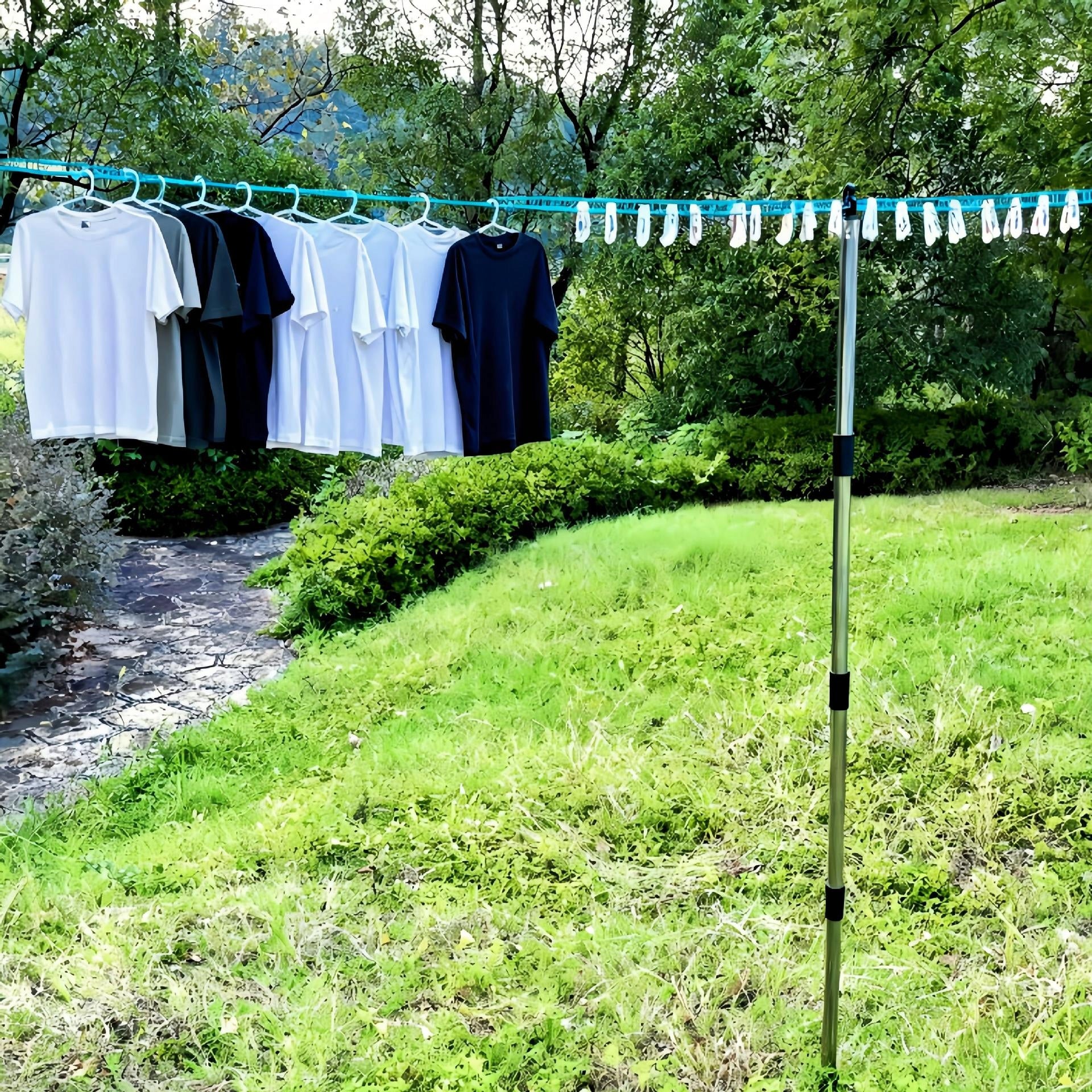 Outdoor Laundry Support Frame Nylon Clothesline with Clothespins Set Brand no brand
