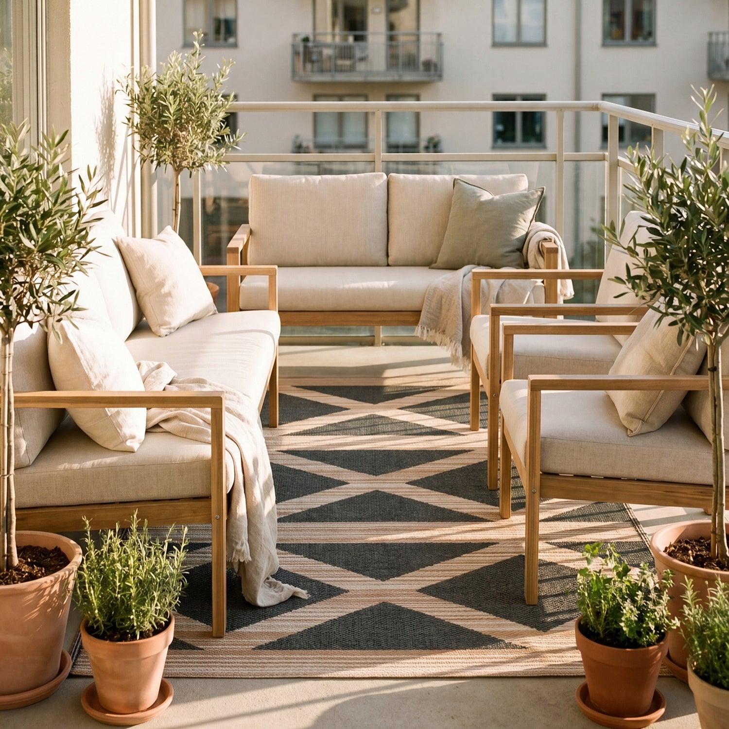 Outdoor Terrace Rug 150x200cm Waterproof Large for Balcony Double Sided Packaging status original