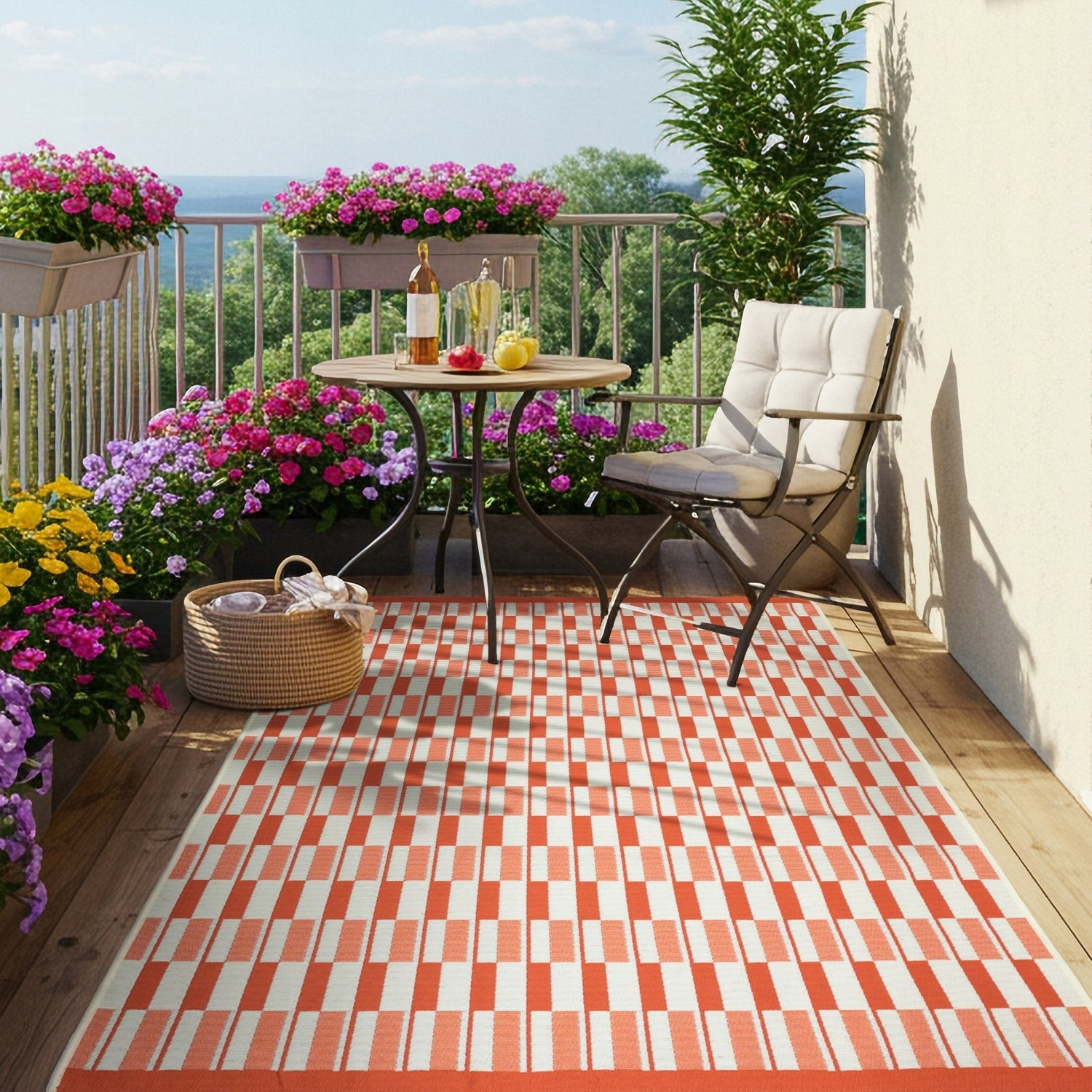 Outdoor Terrace Rug 160x220 Waterproof Terrace Rug for Balcony String Length 220 cm