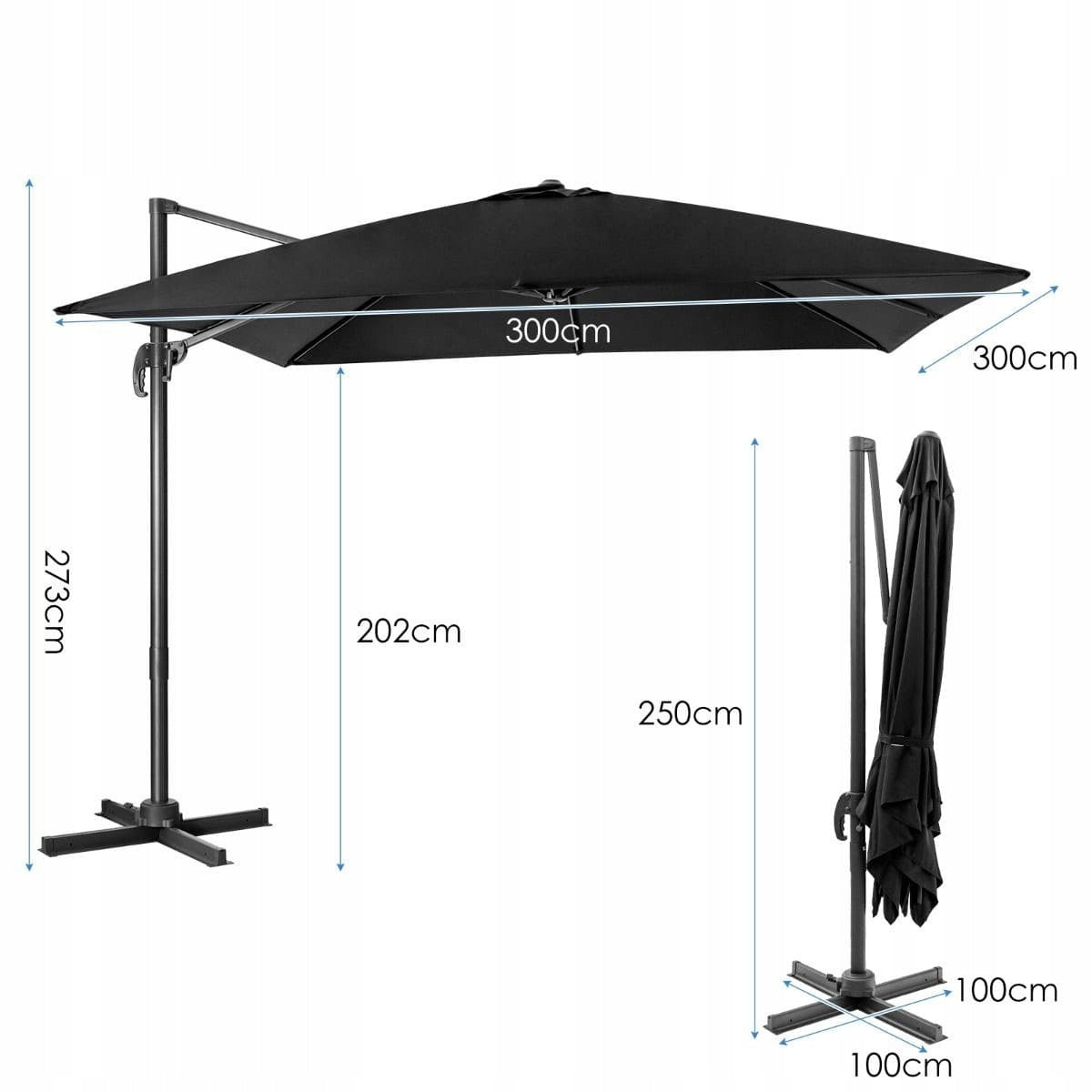 Outdoor garden umbrella with boom Costway black 300 x 273 cm Color black