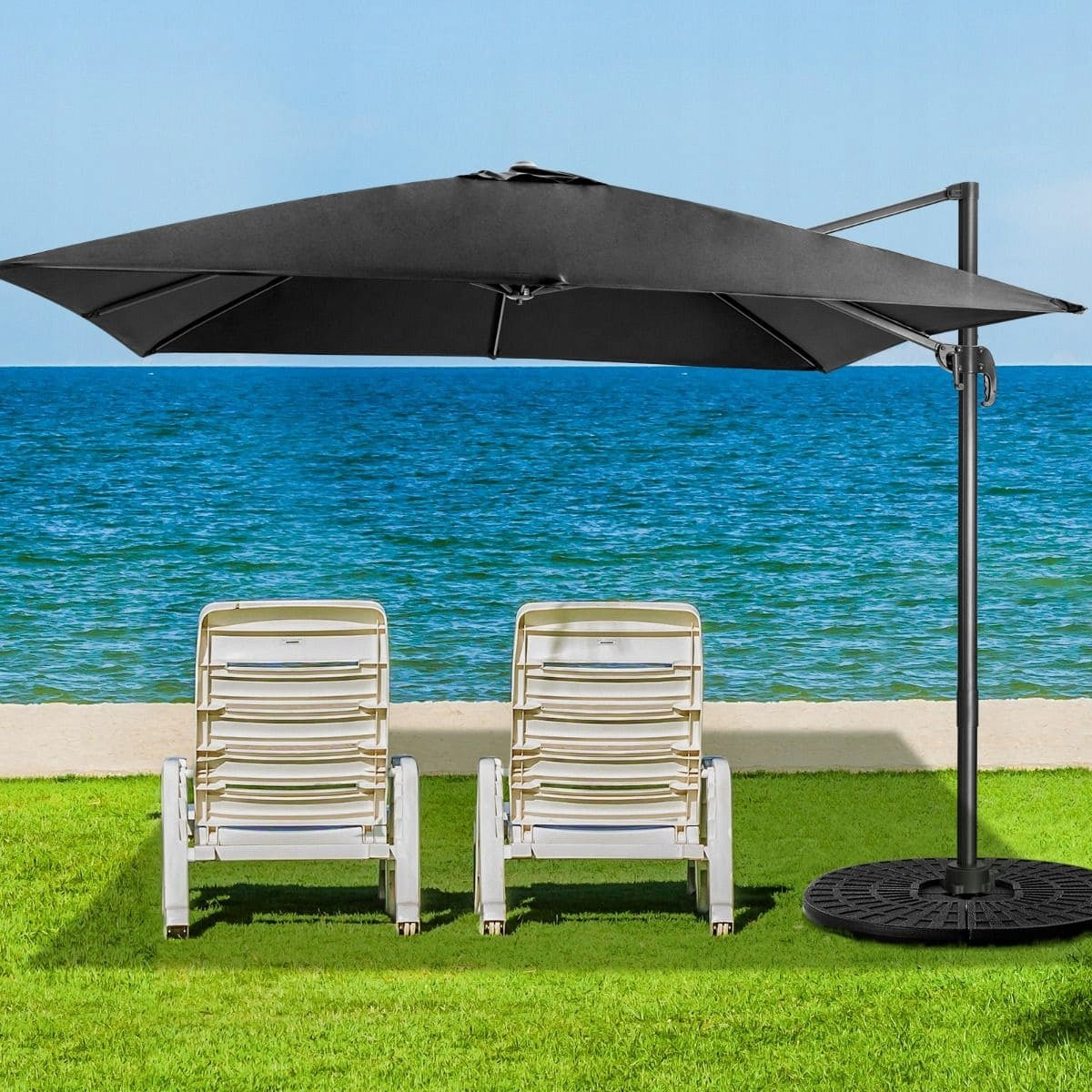 Outdoor garden umbrella with boom Costway black 300 x 273 cm Manufacturer code NP11613DK