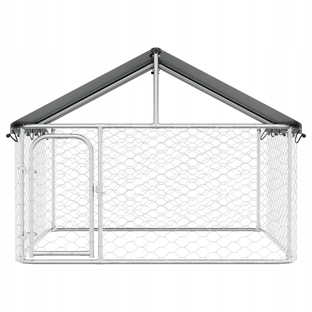 Outdoor playpen for dog with roof, galvanized steel, 200x200x150 cm Length 12 cm